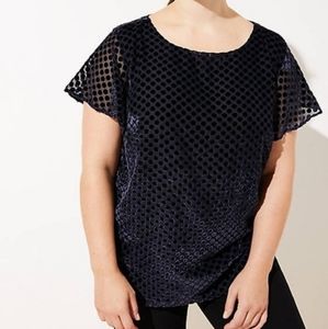 LOFT plus velvet polka dot flared sleeve top, 26, blue